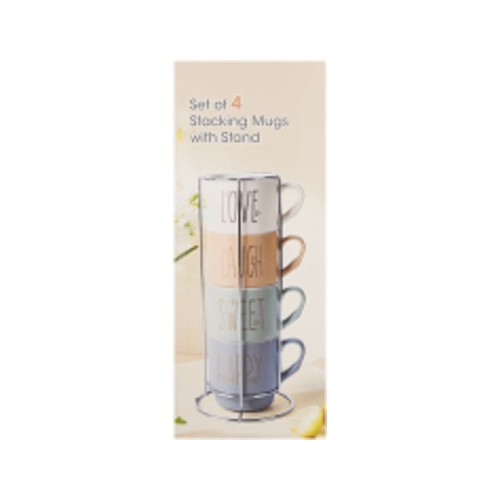 Clicks New Bone Chine Stackable Mug Set with Rack 4 pack