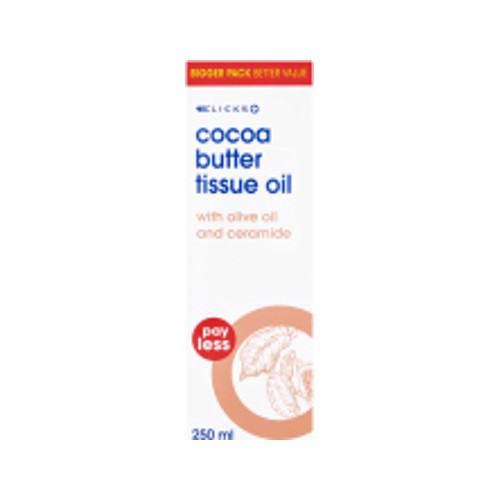 clicks payless tissue oil cocoa butter 250ml
