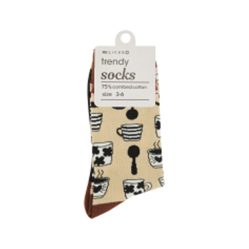 Clicks Trendy Socks Brown & Khaki with Cup 3-6