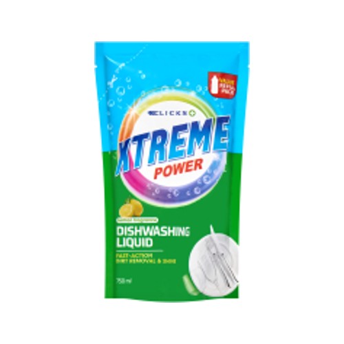 clicks xtreme dishwashing liquid refill pouch 750ml