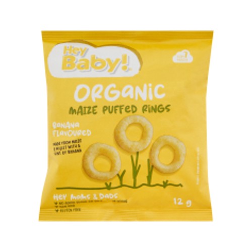 Hey Baby Organic Maize Puffed Rings Banana 12g
