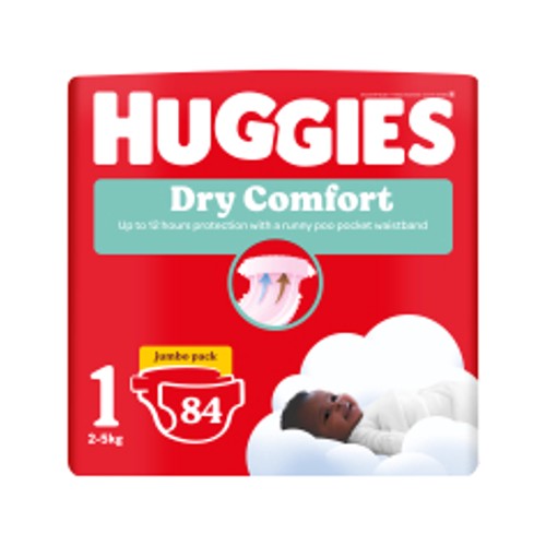 huggies dry comfort nappies size 1 jumbo pack 84s