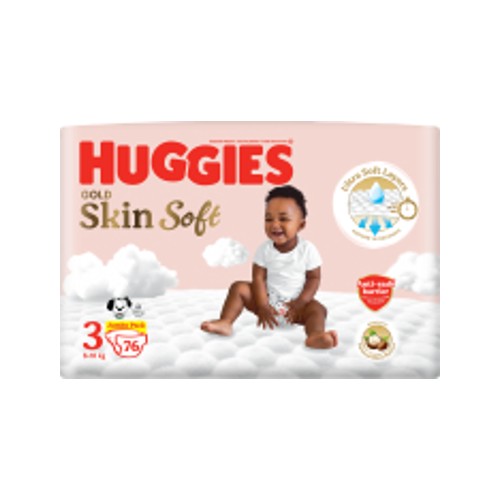huggies gold skin soft nappies size 3 jumbo pack 76s