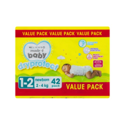 made 4 baby dryprotect value pack nappies size 1-2 newborn 42s