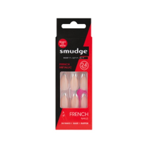 Smudge 24 Piece Press on Nails French Metallic Tips
