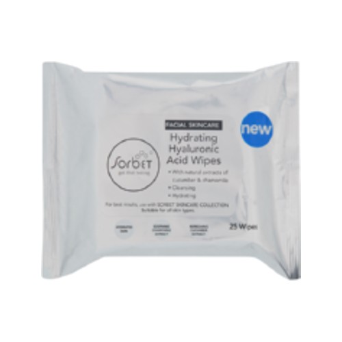sorbet hydrating hyaluron acid facial wipes 25 wipes