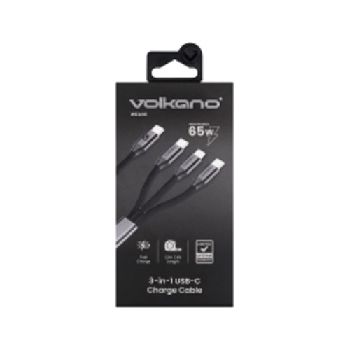 Volkano Weave Series 65w 3-in-1 Charging Cable Black