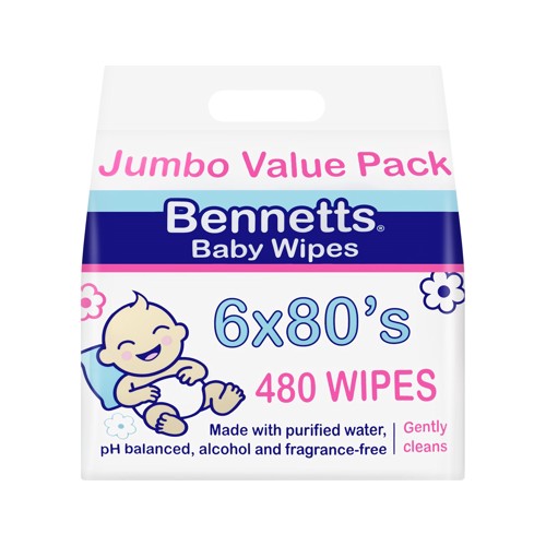 bennetts baby wet wipes 6 x 80s