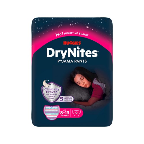 huggies drynites pants girl 8-13 years 9 pack