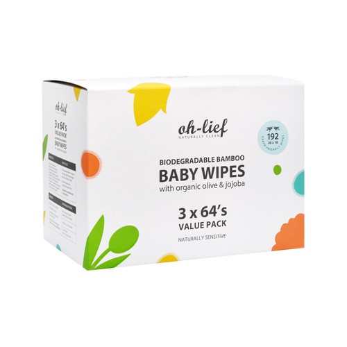 oh-lief bamboo baby wipes 192s 3pack