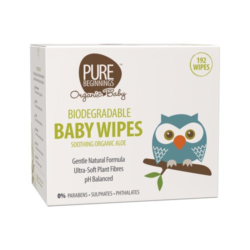 pure beginnings baby biodegradable wipes 192s with organic aloe
