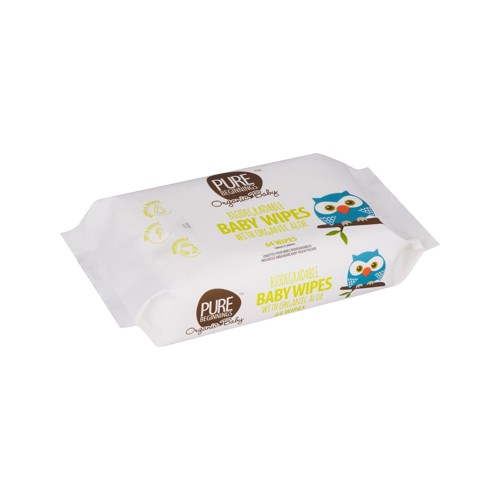 pure beginnings biodegradable baby wipes with organic aloe 64s