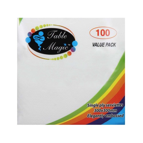 serviettes 1ply 100s white table magic