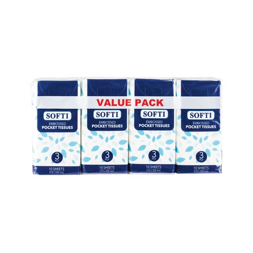 softi pocket tissues white 10 sheets 3 ply-8 pack