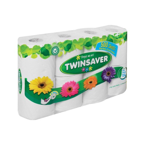 twinsaver toilet paper 1ply 500 sheet rolls white 8s