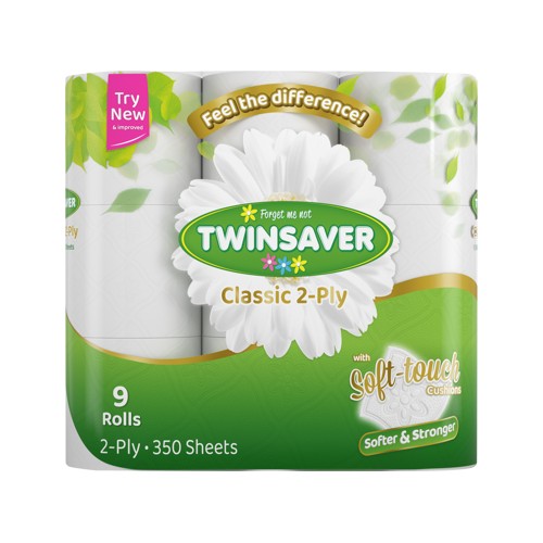 twinsaver toilet rolls 2ply white 9s