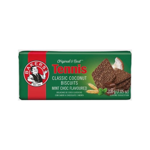 bakers tennis mint choc flavoured coconut biscuit