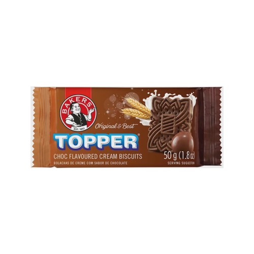 bakers topper choc flavoured biscuits cream filled bisc