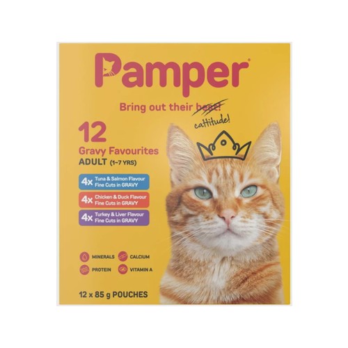 Pamper 12 Gravy Favorites Salmon, Tuna, Chicken, Duck, ...