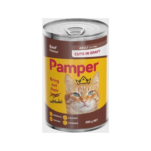 Pamper Beef Flavour Beef 385 g Wet Adult Cat Food