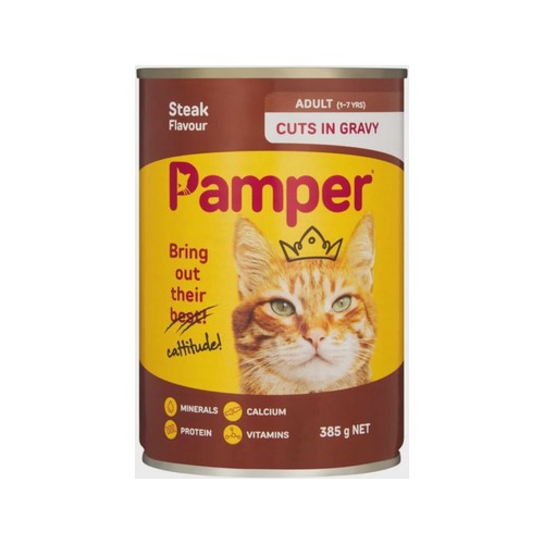 Pamper Cuts in Gravey Steak Flavour Wet Meat 385 g Wet ...
