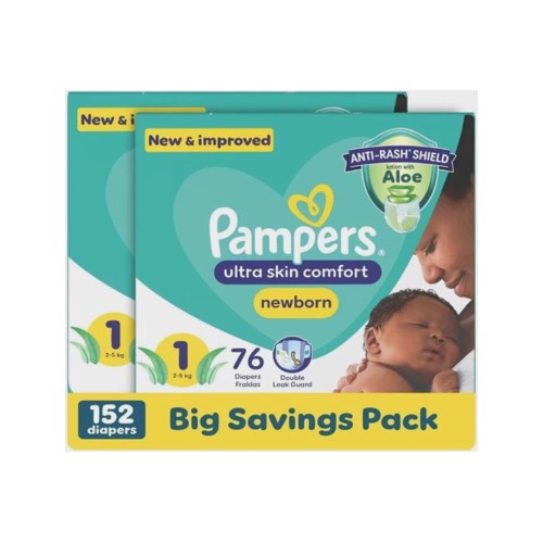 Pampers Newborn Dry 76 Baby Nappies Pack of 2 Tape Di
