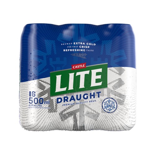 Castle Lite Draught Beer 6 x 500ml