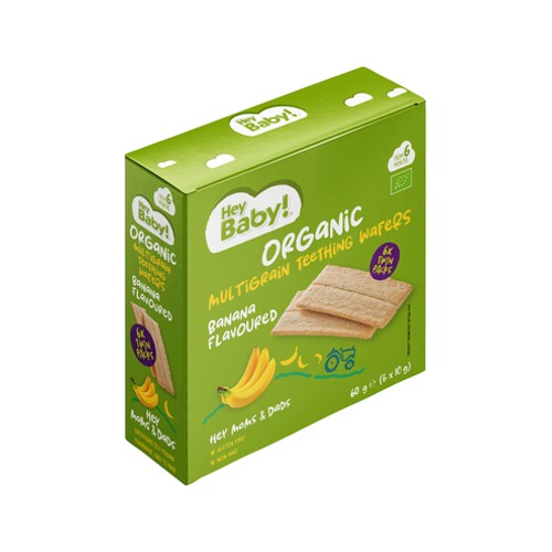 hey baby organic banana flavoured multigrain teething wafers 60g