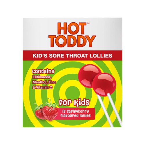 Hot Toddy Strawberry Flavoured Kids Sore Throat Lollies 12 pack