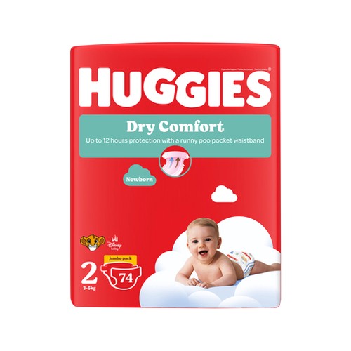 huggies dry comfort nappies jumbo pack size 2 74 pack