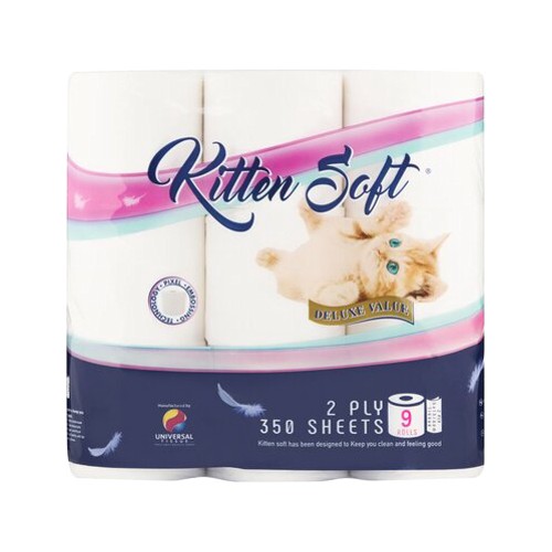 kitten soft 2 ply 350 sheets 9 pack