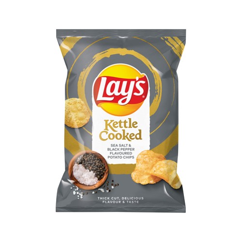 lays sea salt & black pepper kettle cooked potato chips 120g