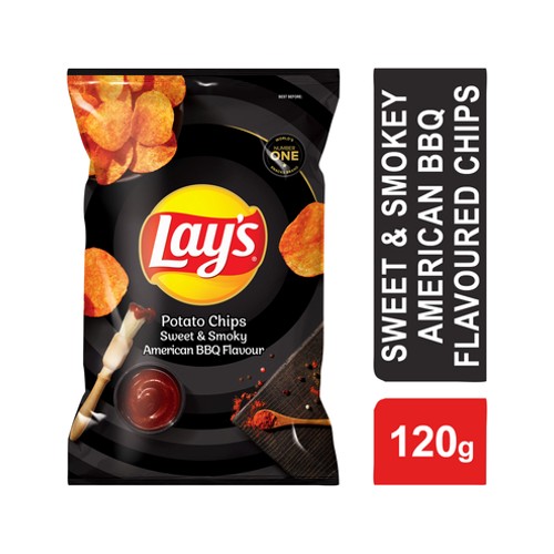 lays sweet & smoky american bbq flavoured potato chips 120g