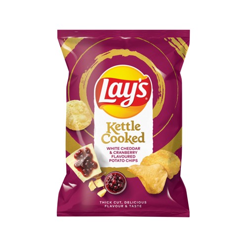 lays white cheddar & cranberry kettle cooked potato chips 120g