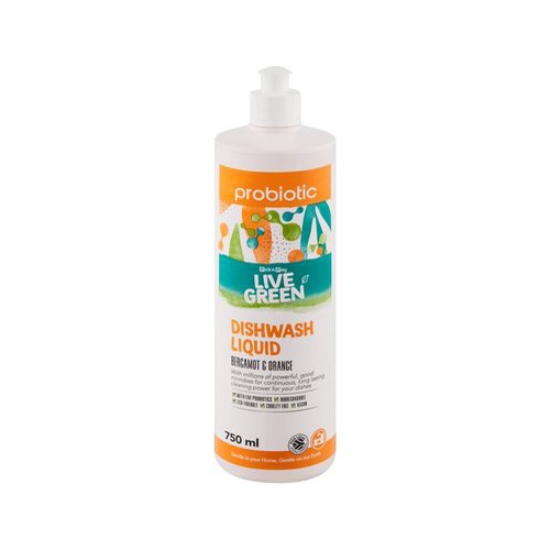 livegreen probiotic bergamot & orange dishwash liquid 750ml