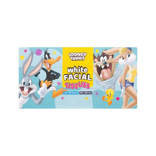 looney tunes 2 ply white facial tissues 100 pack