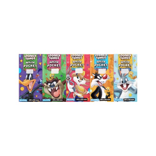 looney tunes 3 ply pocket tissues 210 x 210mm 10 pack