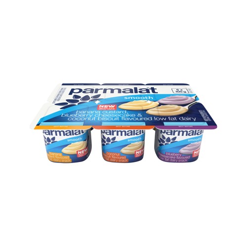 parmalat banana custard blueberry cheescake & coconut biscuit dairy snack 6 x 100g