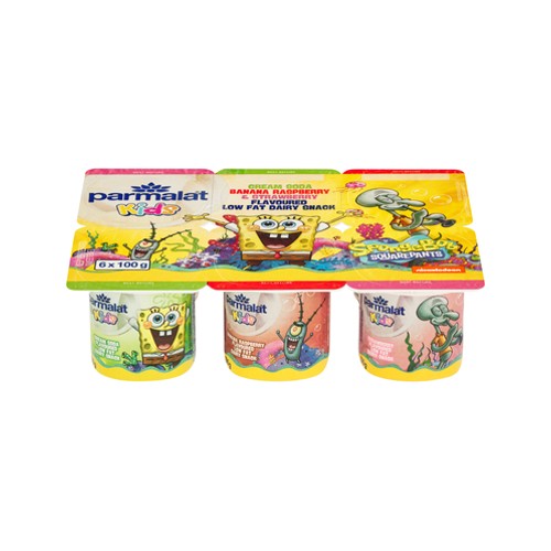 parmalat kids cream soda banana raspberry & strawberry flavoured low fat dairy snack 6 x 100g