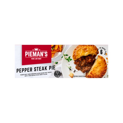 Piemans Frozen Pepper Steak Pies 6 pack