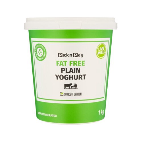 Pnp Live Well Fat Free Plain Yoghurt 1kg