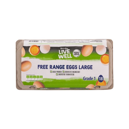 pnp live well free range large eggs 18 pack