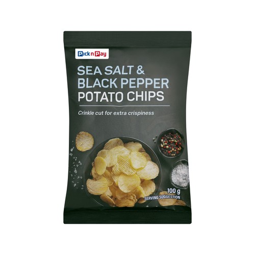 pnp sea salt & black pepper flavoured potato chips 100g