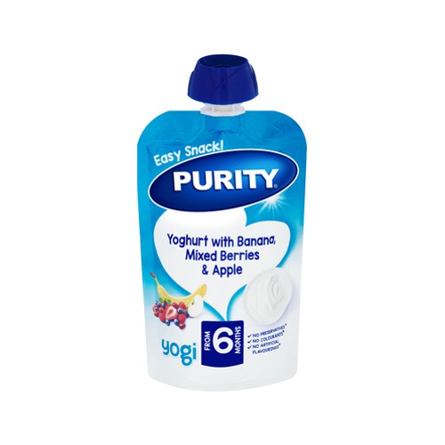 purity pouch dairy with banana mixed berries & apple 110ml from 6 months