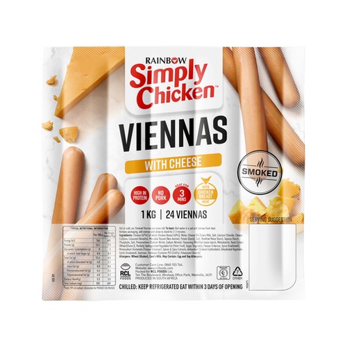 rainbow simply chicken cheese viennas 1kg