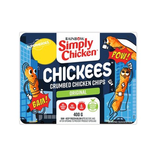 Rainbow Simply Chicken Original Frozen Chickees Crumbed Chicken Chips 400g