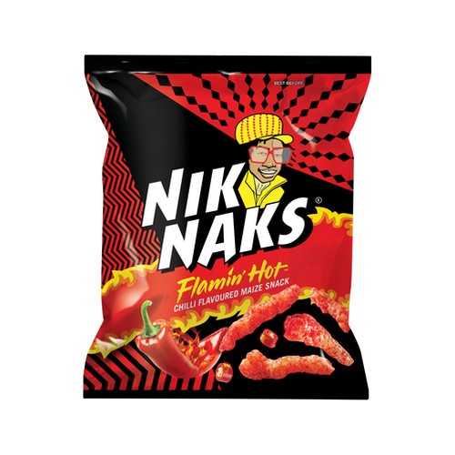 simba niknaks flamin hot flavoured maize snack 135g