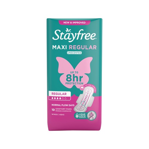 stayfree regular maxi thick wings 10 pack