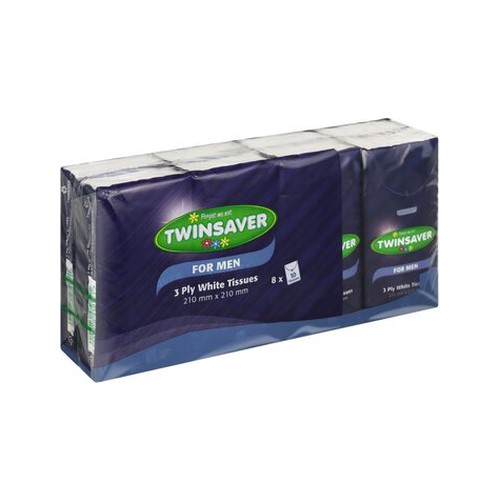 twinsaver facial tissues 3 ply pocket pack x 8