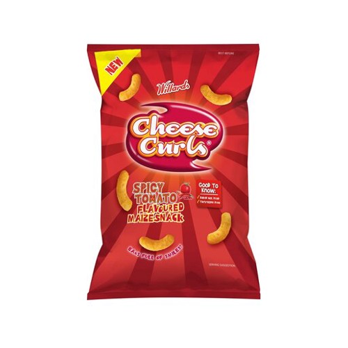 Willards Cheese Curls Spicy Tomato Flavoured Maize Snack 90g